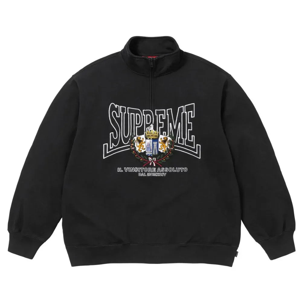 Crest Appliqué Half Zip Black