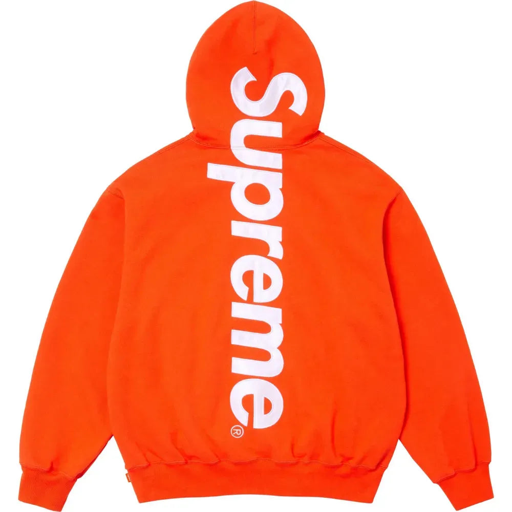 Satin Appliqué Hooded Sweatshirt Red