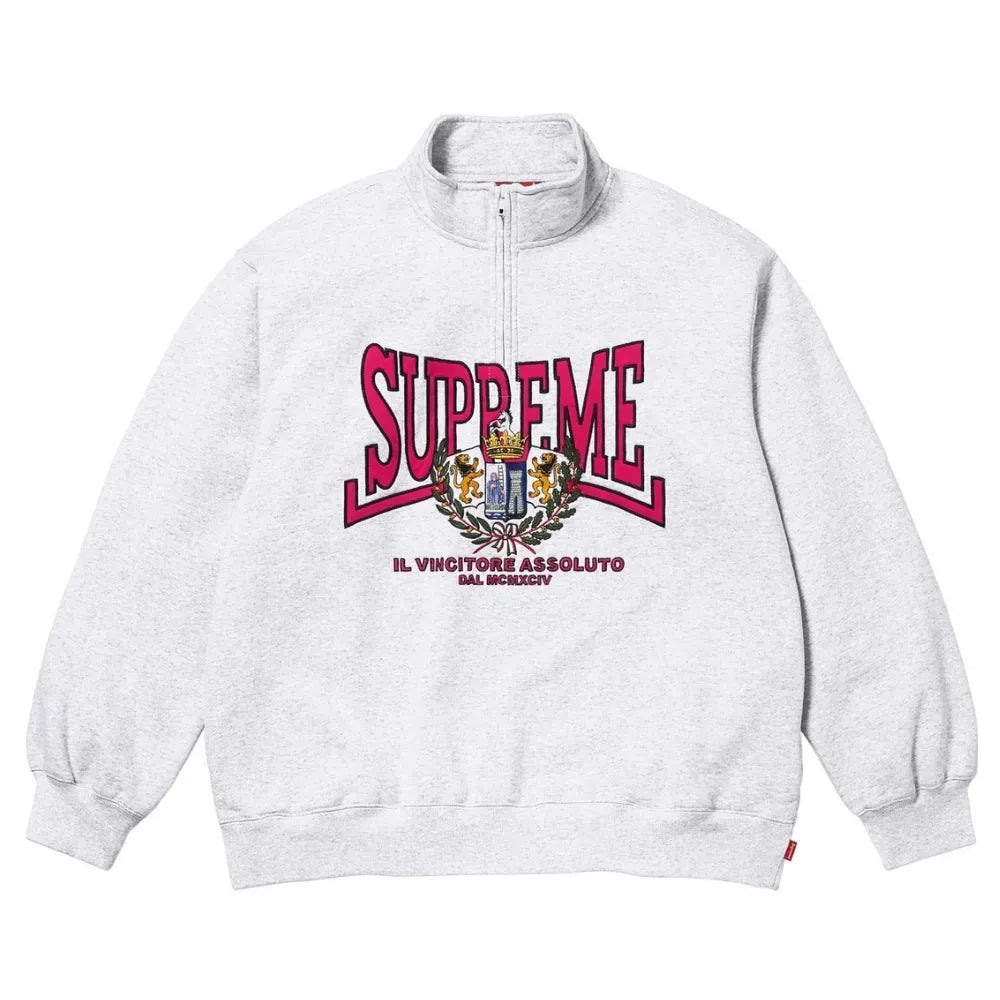 Crest Appliqué Half Zip Grey
