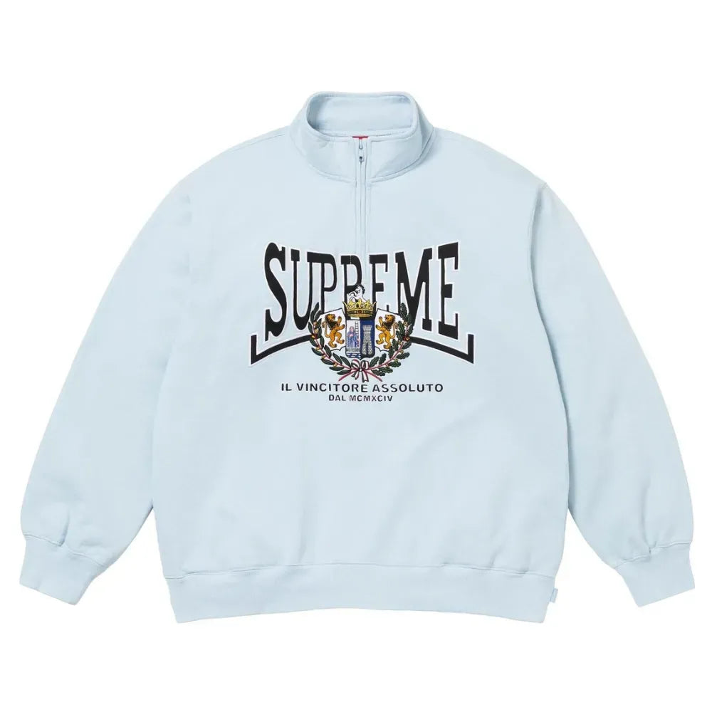 Crest Appliqué Half Zip Light Blue